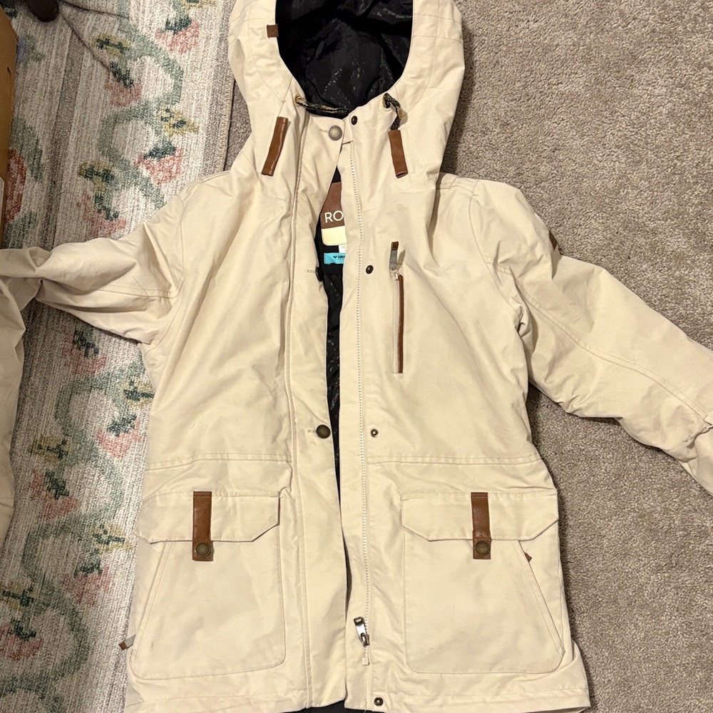 Roxy Cream Jacket with Brown and Black Accents